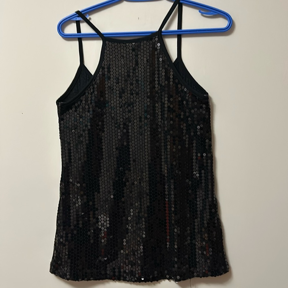 Lily white black sequined top spaghetti straps size medium like new w/o tagss